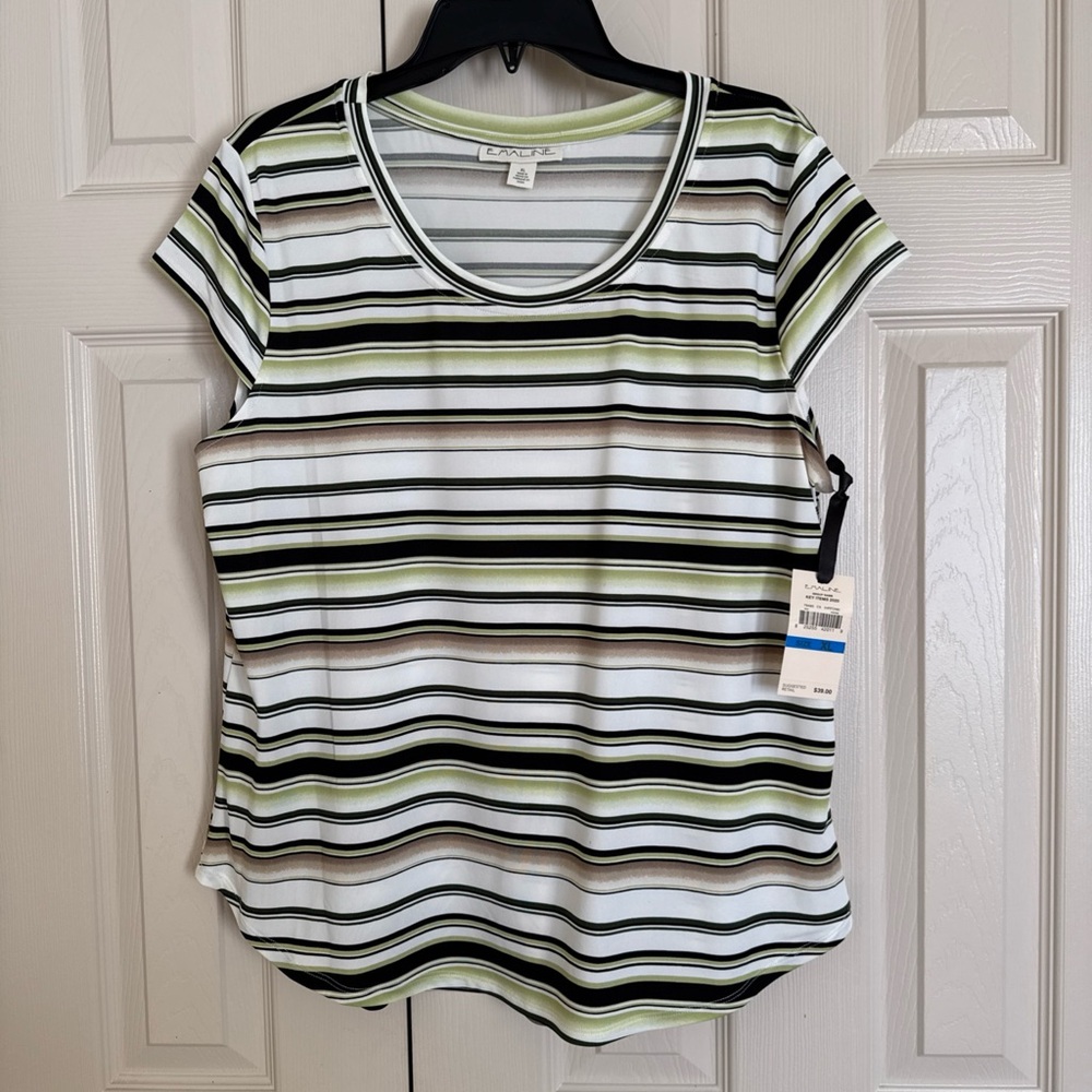 Emaline Top Women XL Multicolor Stripe Blouse Cap Sleeve Knit Round Neck Stretch